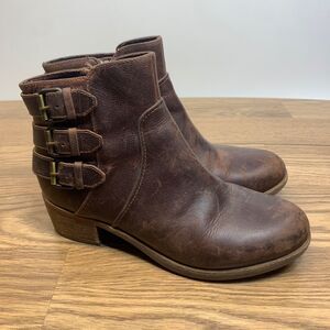 Ugg Australia Boot Volta Chocolate Brown Leather Ankle Biker Boot Size 7 ‎ EU 38